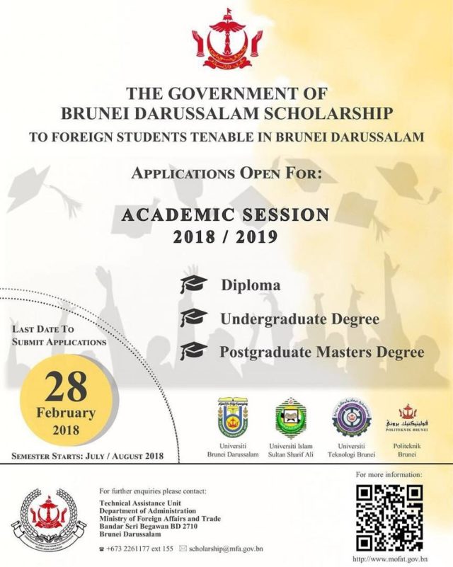 Brunei Government scholarship for foreign students for academic session 2018/2019